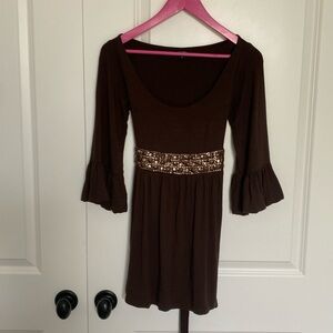 OLIAN‎ Maternity Brown Jeweled Waisted Princess Tunic